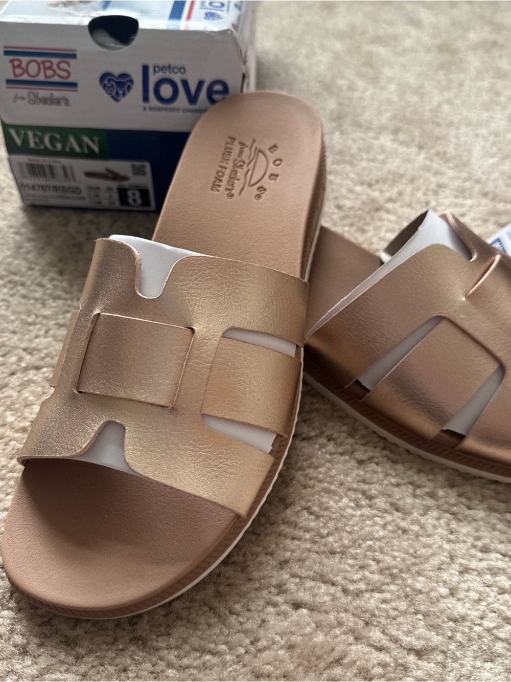 Skechers Metallic Rose Gold Slip-On Slide Sandals
